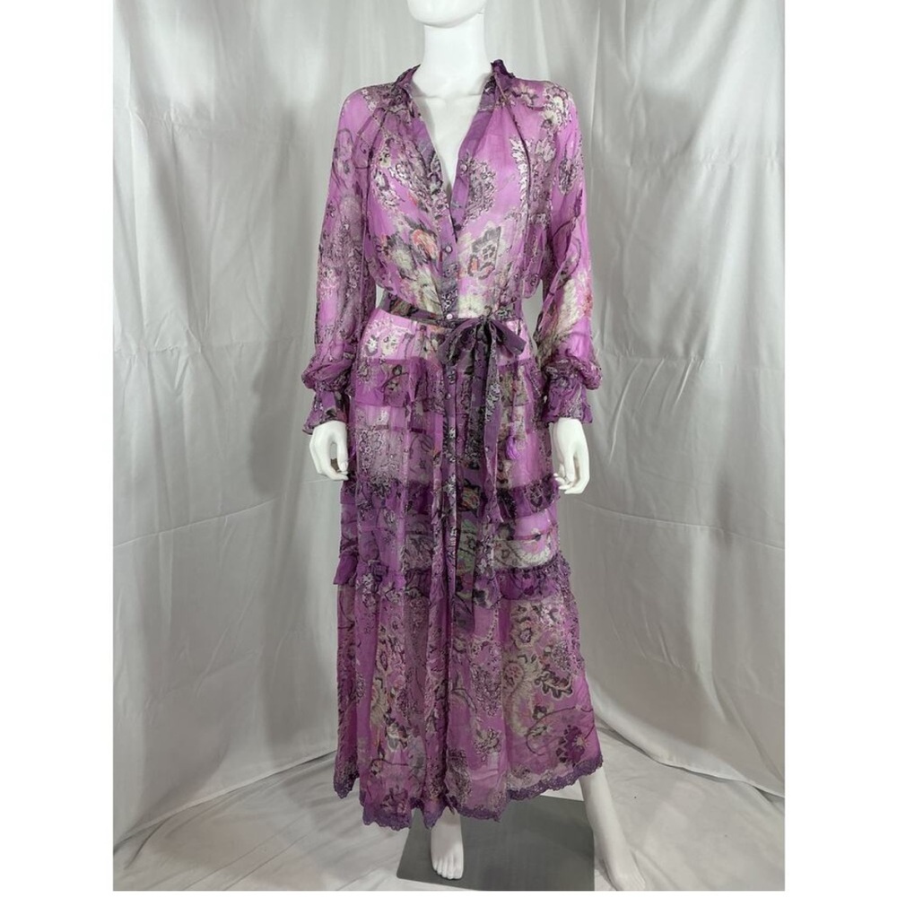HEMANT AND NANDITA Mavi Belted Kaftan in Orchid - Picture 4 of 7
